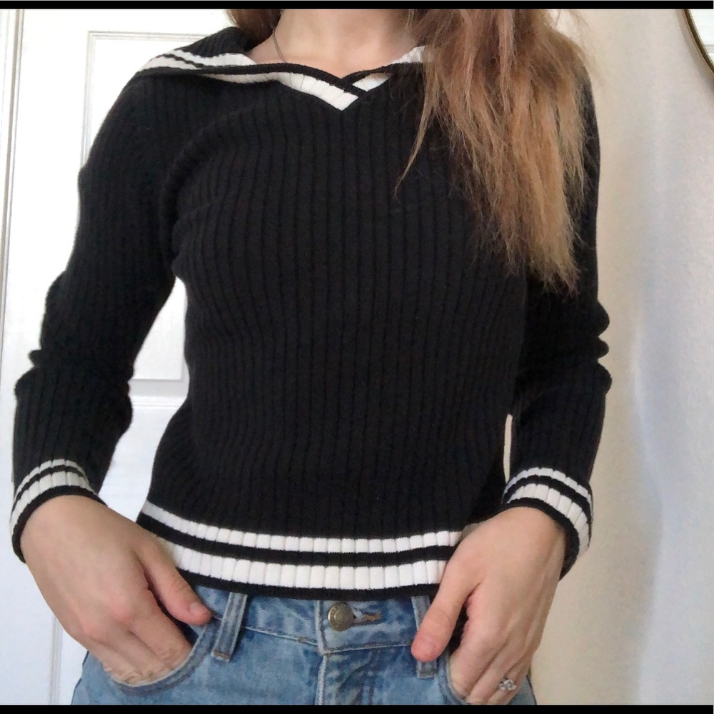 black sweater hoodie with white stripes